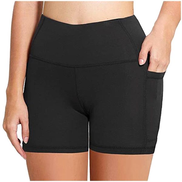 2020 Womens Yoga Shorts Splice High Waist Tights Side Pockets Sports ...