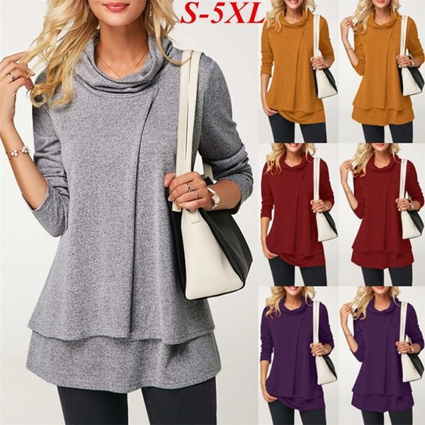 

2019 long sleeve split women autumn casual blouses shirt loose t-shirts, White