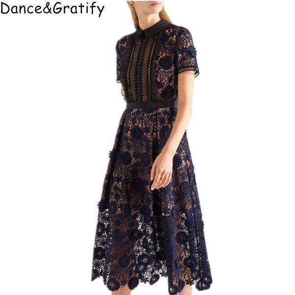 

2018 new women self portrait lila floral lace runway dress elegant party ladies long clothing j190429, Black;pink