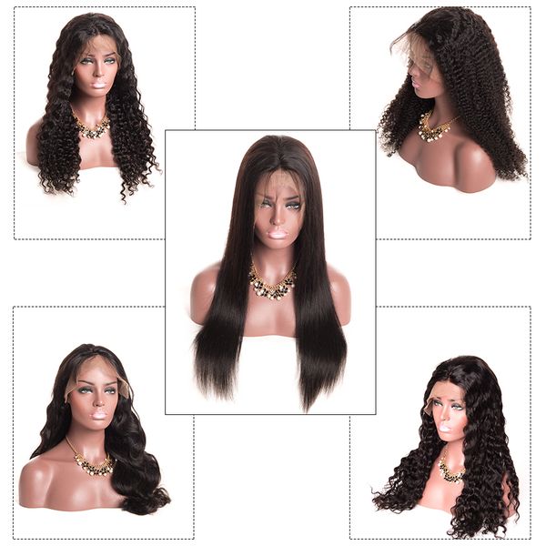 

360 полного волоса кружева человеческих париков 150% плотность прямых париков шнурка с телом волос младенца волновых afro kinky вьющихся вол, Black;brown