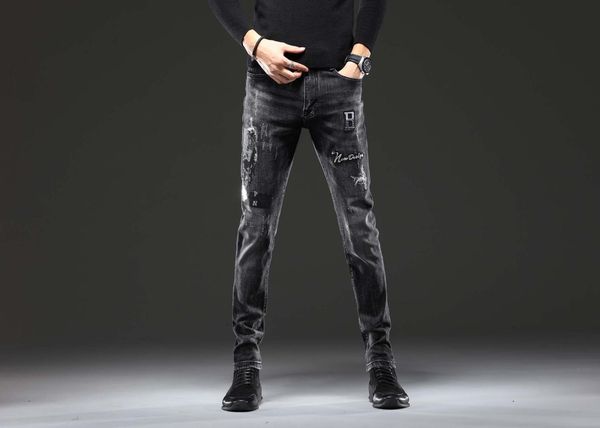

ripped jeans for men distressed straight-barrel slimming daily casual wear business leisure couple dating fashion trousers, Blue