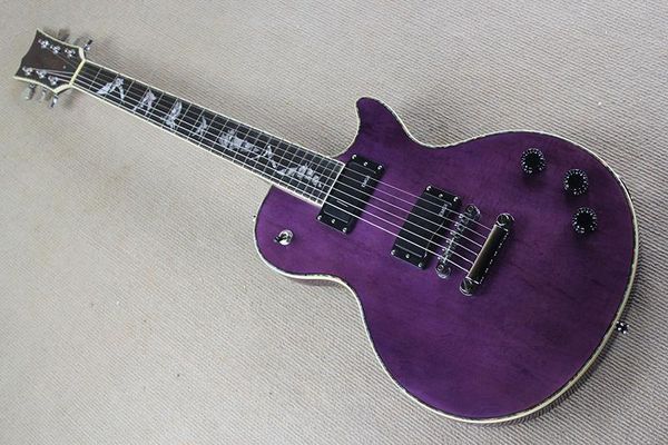 

factory custom purple body electric guitar with bat inlay,2 emg pickups,chrome hardwares,white binding,offer customized