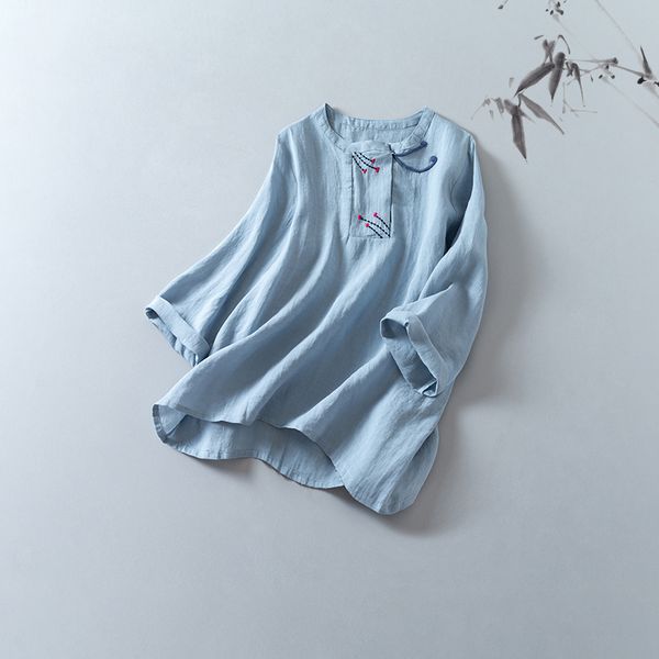 

chkemoxia first heart 2020 season chinese embroidered shirt elegant quality cotton and linen clothes top, White