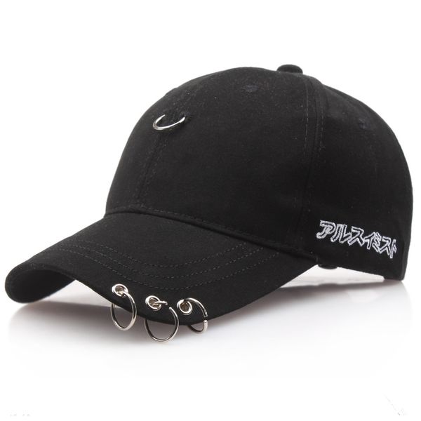 

1pc fashion simple black baseball cap with rings spring summer for men women hip hop sports sunshade cotton duck tongue hat h18, Blue;gray