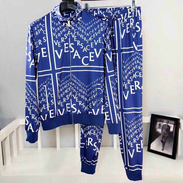

19ss mens casual tracksuits devil eye letter print sweatsuits hommes jogger fit suits pollover hooded hoodies long pants outfits 2019, Gray