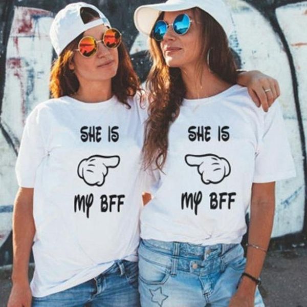 

she is my bff letter print t shirt women short sleeve o neck loose tshirt 2020 summer women tee shirt camisetas mujer, White