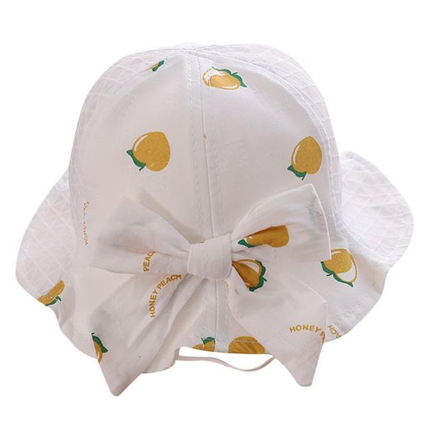 

princess baby hat polyester hat summer kids plaid bow knot with pearl fashion beach sun protection bucket hats for girls, Yellow