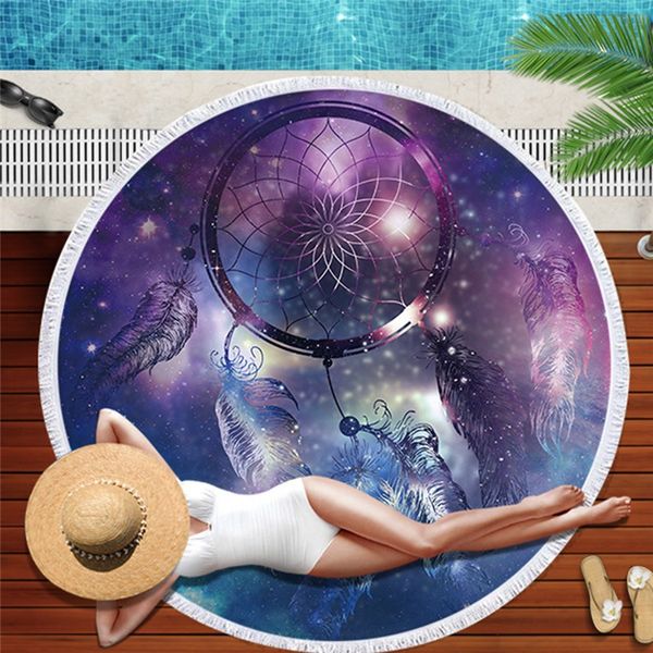 

neon dream catcher beach towel circle yoga mat large round beach blanket with tassels 60