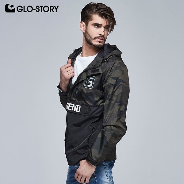

glo-story 2020 spring men's fashion camouflage jacket with hooded streetwear male coat men's clothing mfy-5991, Black;brown