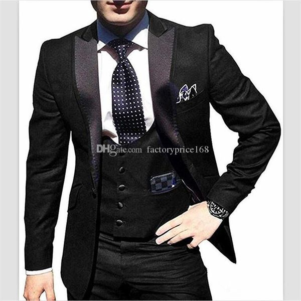 

custom-made one button groomsmen peak lapel groom tuxedos men suits wedding/prom/dinner man blazer(jacket+pants+tie+vest) a428, Black;gray