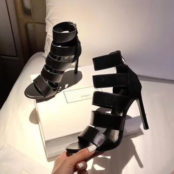 

[orignal box] new arrival womens high heels paris platforms sandals ladies slingbacks suede sheepskin summer breathe zip shoes 35-41, Black