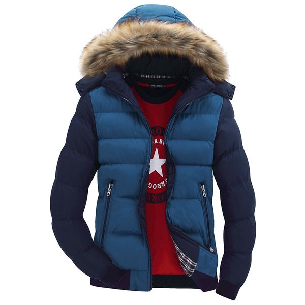 

2020 winter men's cotton coat fur collar hooded cotton jacket slim padded jacket men's down, Black