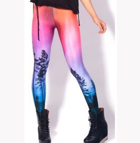 

digital printing pencil pants starry sky leggings transparent, Black