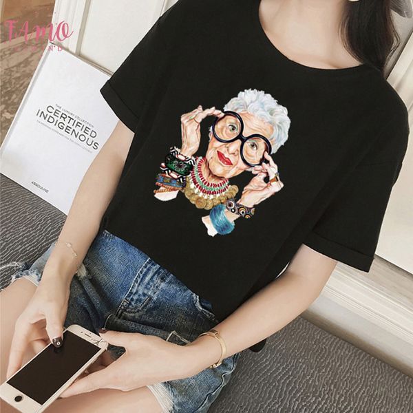 

new 2019 summer tumblr fashion old women print t shirt women o short mouw for women kawaii korean version, White
