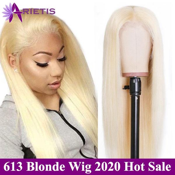 

arietis hair 613 blonde glueless lace front human hair wigs brazilian straight remy hd preplucked for black women frontal wig, Black;brown