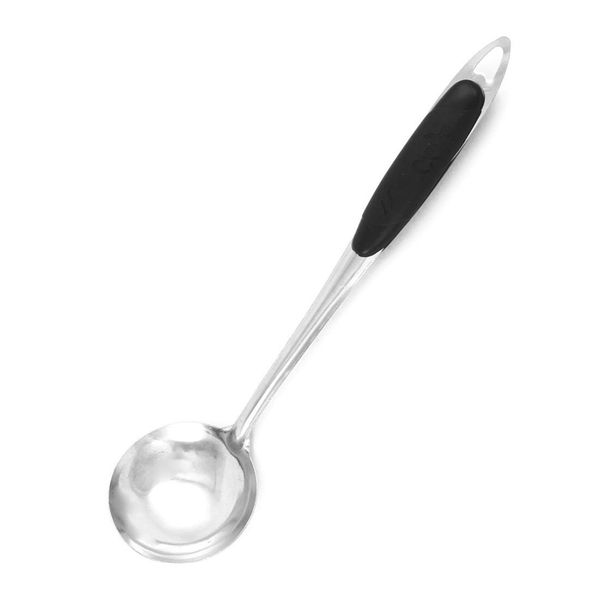 

home kitchen plastic with non-slip handle stainless steel ladle black silver