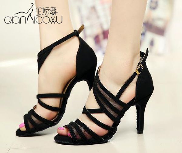 

dileechi party sandals black velvet net latin dance shoes ballroom dancing shoes salsa party square dance 8.5cm high heel