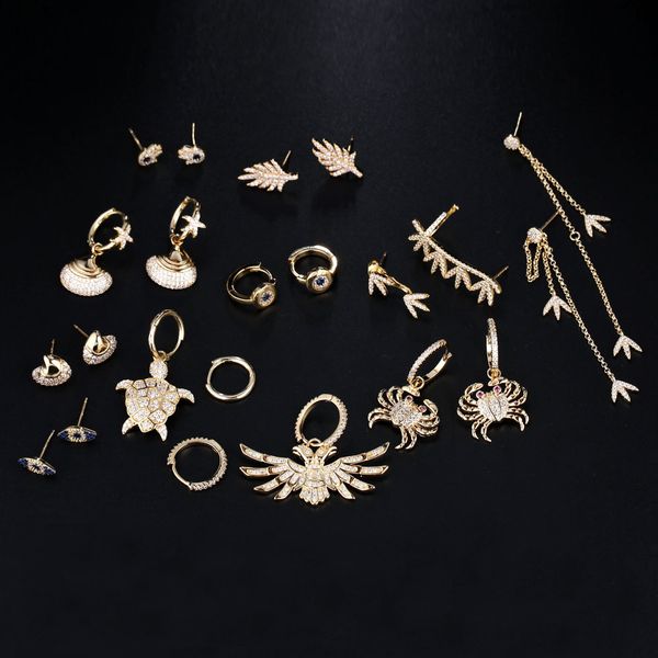 

umgodly fashion luxury cubic zirconia drop earrings gold color asymmetry phoenix crab turtle monaco designer women jewelry, Silver