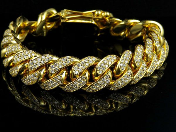 

Mens Solid Miami Cuban Link 15 MM против браслета 10,5 кар