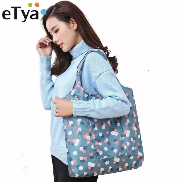 

etya portable folding shopping bag tote reusable large capacity storage bags pouch foldable women shoulder bag handbag