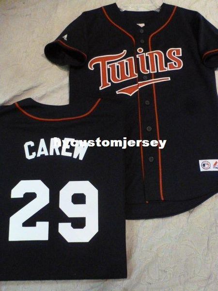 

custom majestic minnesota #29 rod carew sewn baseball jersey blue mens stitched jerseys big and tall size xs-6xl for sale, Black;blue