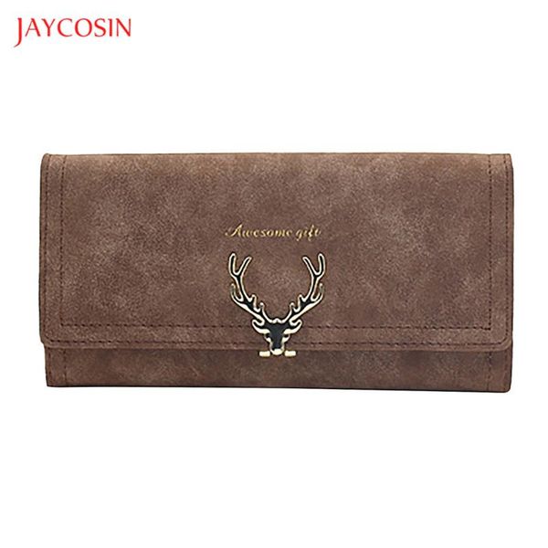 

jaycosin new fashion women long wallets soft leather fold clutch bag women's design reindeer sequins coin purse card holder, Red;black