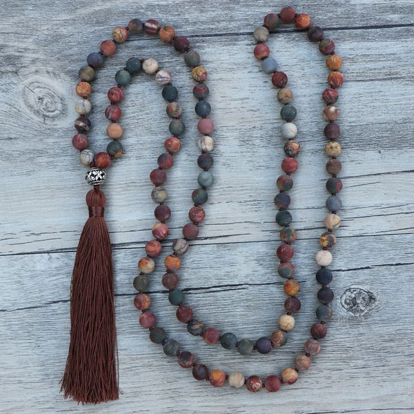 

edothalia lovely 8mm matte natural stone knotted 108 mala beads necklaces for women girls yoga jewelry bijoux dropshipping cj191224, Silver