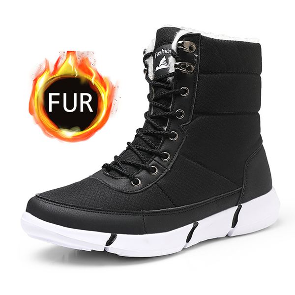

men boots winter shoes men waterproof snow boots with warm fur winter sneakers casual women mid-calf botas hombre unisex, Black