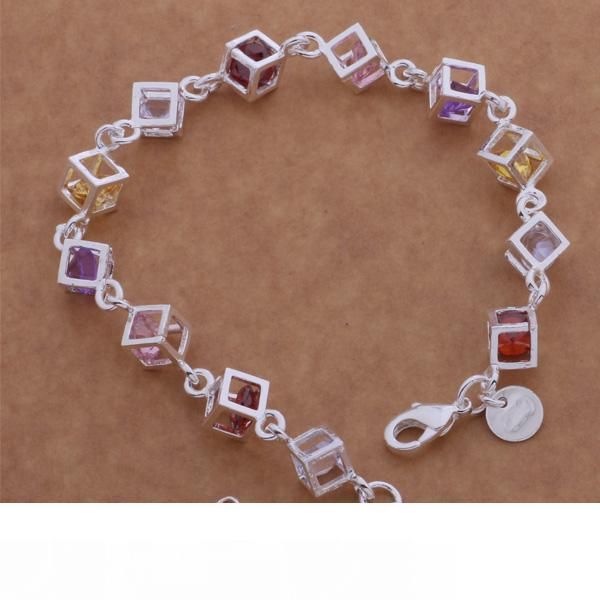 

with tracking number sale 925 silver bracelet coloured squares bracelet silver jewelry 10pcs lot 1577, Black