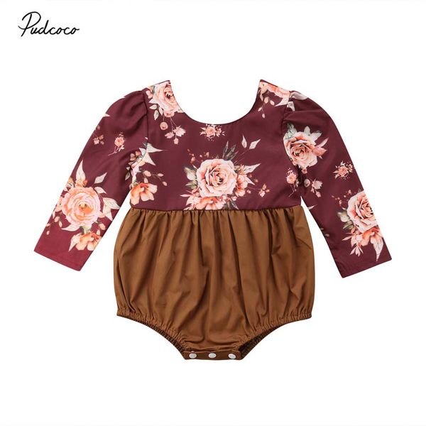 

2019 brand 0-24m adorable newborn baby girl bodysuit flower boho patchwork long sleeve jumpsuit outfit autumn clothes playsuit, Blue