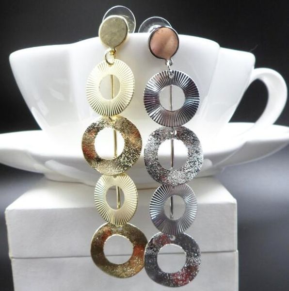 

2019 new arrival hollow out multi layer 4 circle earrings gold silver 9*2cm exaggerated pendant earrings woman fashion jewelry