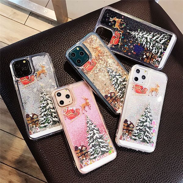 

winter phone case for iphone 11 pro xs max xr 6s 7 8 plus christmas quicksand giltter cover for samsung s10 s9 s8 plus note 9 8 10 10