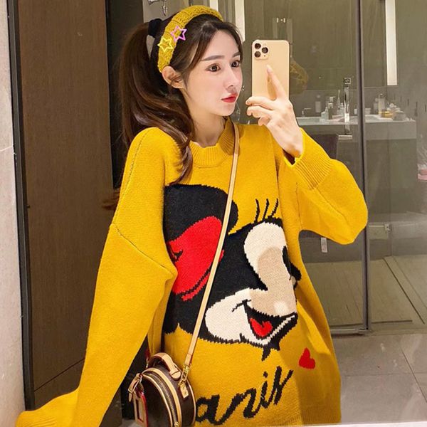 

2020 spring autumn new fashion pink girl female pullovers long knitting mouse sweater lovely loose casual womens sweater k8, White;black