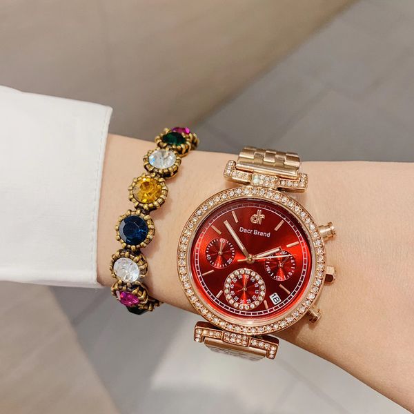 

shinning red steel bracelet watches for women workable small arrows 6-hand analog watches waterproof quartz wrist watch crystals, Slivery;brown