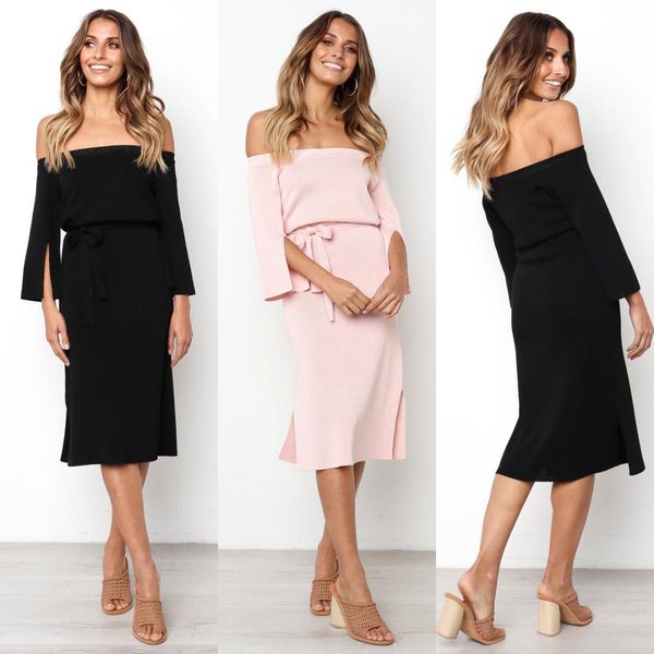 

women dress summer off shoulder casual bandage holiday midi dress party beach dresses fashion female vestido, Black;gray