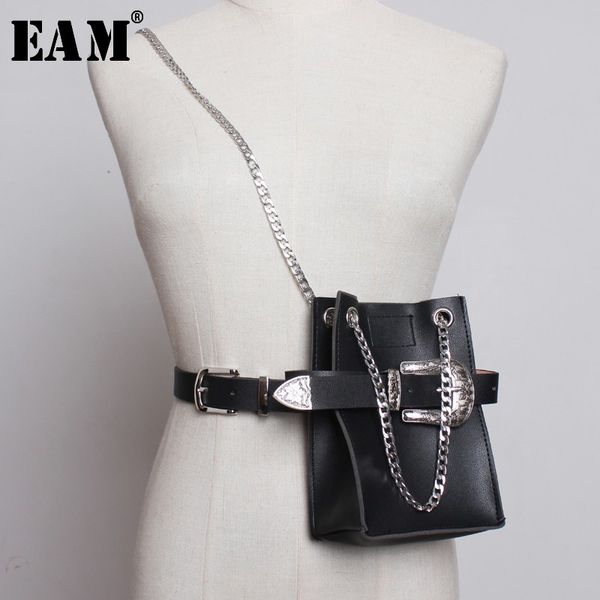 

eam] 2019 new spring summer pu leather personality chain buckle split joint bag belt two ways wear women fashion tide jl687, Black;brown