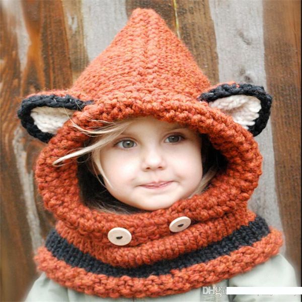 

baby hat cap cat ear fox winter beanie hat children windproof hat scarf boy girl handmade knitted cap skullies thick soft beanies, Blue;gray
