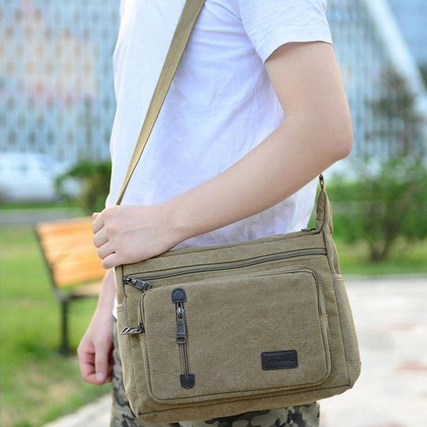 

riding large capacity canvas vintage single shoulder zipper closure outdoor men messenger bag business adjustable strap travel