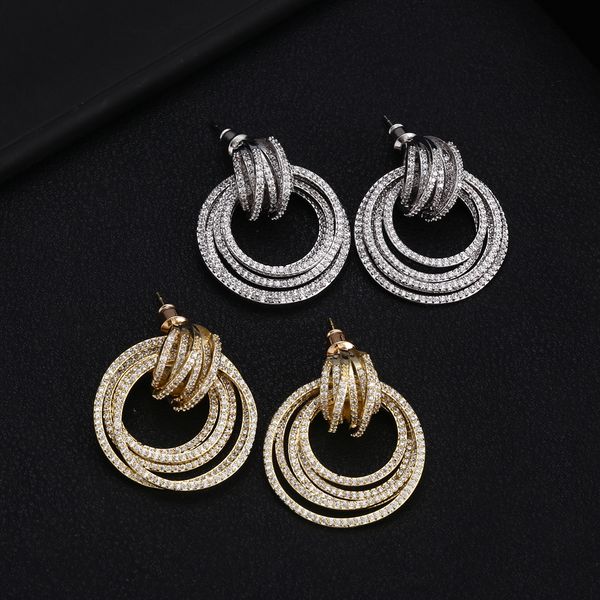 

jankelly luxury circle twist statement dangle earrings trendy indian bridal cubic zircon crystal cz earrings for women wedding, Silver