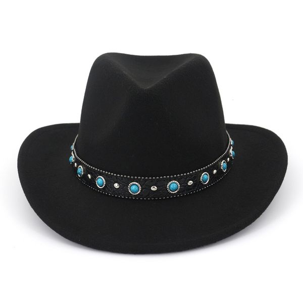 

2019 мода дизайн мужской мужчины женщины теплая зима шерстяные пояса fedora cap широкими полями cowboy hat новый ad0781, Blue;gray