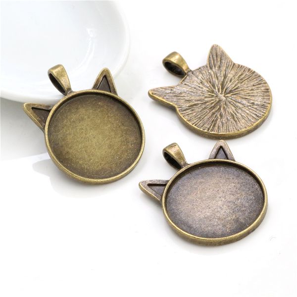 

new fashion 5pcs 25mm inner size classic 6 colors plated cat style cabochon base setting charms pendant, Blue;slivery