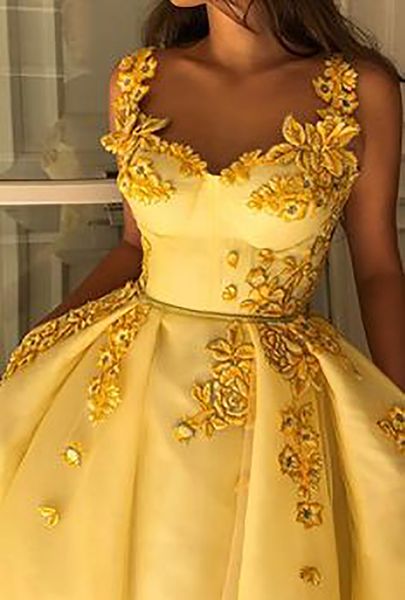 

charming yellow satin long formal evening dress sleeveless sweetheart prom dresses plunging 3d flowers party gowns, Black;red