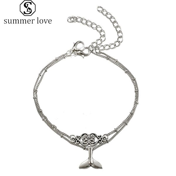 

2pcs / set русалка хвост подвесной ножные для женщин boho личность сердце шарм серебро йога голеностопного браслеты дружбы многослойные jewe, Red;blue