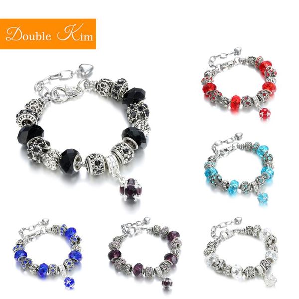 

charm bracelet bangle with glass bead pendant and alloy inlaid zircon beads for women classic bracelets fashion jewelry gift, Black