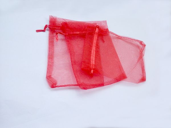 

50pcs 7*9 red small gift bags for jewelry/wedding/christmas/birthday organza bags with handles packaging yarn bag