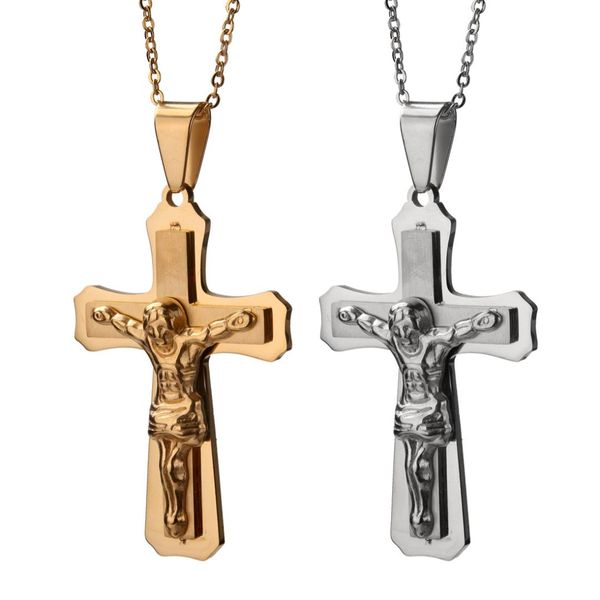 

style western style amazon style titanium steel cross necklace jesus cross pendant wholesale, Silver