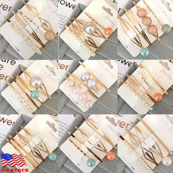 

new women girls fashion cute sweet pearl hair clip gold hairpin slide grips barrette hair clips new, Golden;white