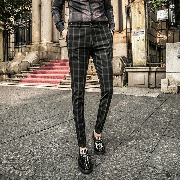Compre Pantalones Formales De Negocios Para Hombre Pantalones A Cuadros Pantaloni Tuta Uomo Vestido Delgado Pantalones De Oficina Formal Calca Social