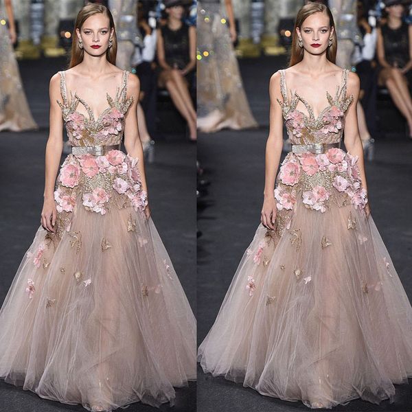 

2020 winter elie saab luxury prom dresses 3d hand made flower appliquetulle evening dresses party wear runway fashion gowns, Black