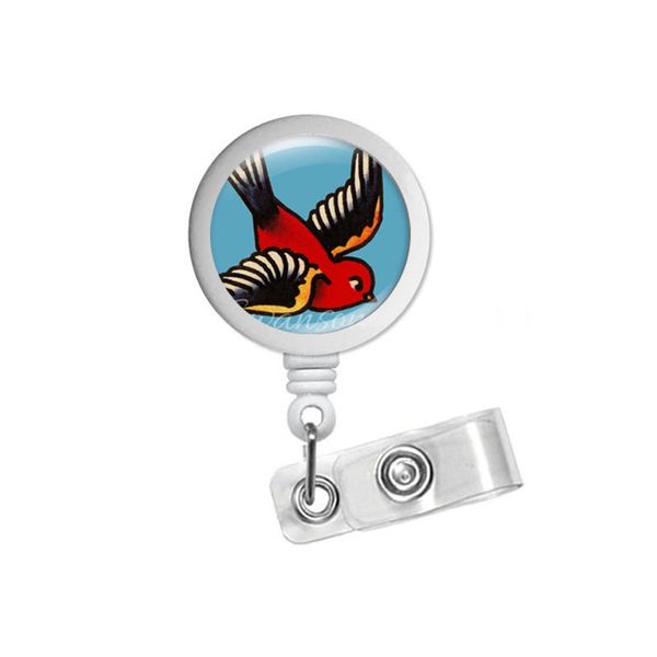 

badge reel nurse badge reel bird tattoo flash retractable id holder nurse gift gift under 10 teacher, Silver